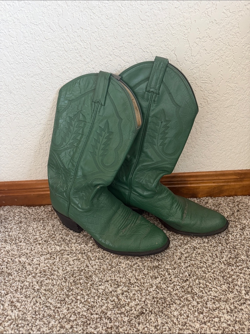 Panhandle Slim Green Leather Lace-Up Cowboy Boots